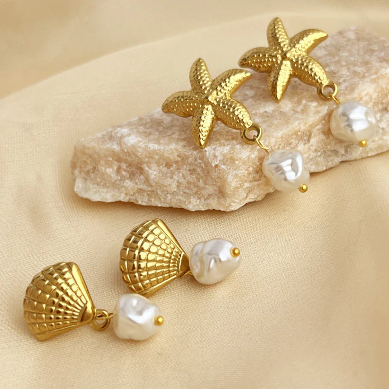 Starfish pearl earrings